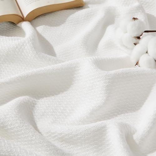 Bedsure 100% Cotton Blanket, Herringbone Weave, Queen Size, White by Unknown