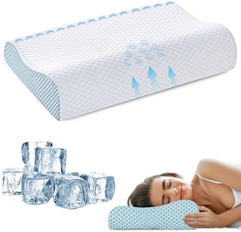 Memory Foam Cooling Bed Pillows for Sleeping, Ergonomic Cervical Pillow for Neck and Shoulder Pain Relief, Adjustable Cold Pillow,with Pillowcase（Blue） by SUFOR