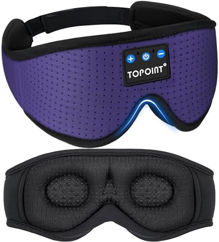Sleep Mask with Headphones Bluetooth 5.4, TOPOINT 3D Eye Mask Blackout Breath Silk for Side Sleepers Women Men, Sleep Headphones Earphones HD Speaker Microphone for Travel Meditation Gift, CPAP Users by TOPOINT