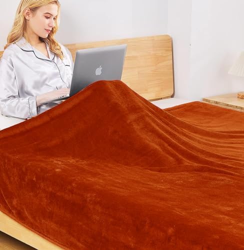 Fleece Blankets for All Season - Premium Lightweight Anti-Static Throw for King Size Bed Extra Soft Brush Fabric Warm Sofa Thermal Blanket 90" x 108"(Orange) - Image 4