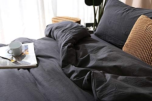 F.Y.Dreams 100% Washed Cotton Duvet Cover for Weighted Blanket 80x87 inches with 16 Ties, Zipper on Long Side/Black Grey/Just Duvet Cover - Image 4
