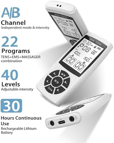 Rechargeable TENS Unit EMS Muscle Stimulator 22 Modes 40 Intensity Dual Channel Electronic Pulse Massager for Neck Back Shoulder Leg Pain Relief, Portable Physical Therapy Machine with 8 Pads - Image 2