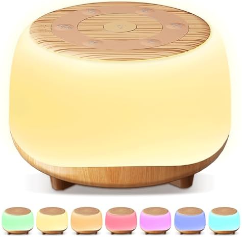 HEYAXA White Noise Sound Machine with 7 Colors Night Light 34 Soothing Sounds, Portable Sound Machine for Baby Adults Kids Sleep with 30 Volume Levels 4 Timers Adjustable Brightness (Wood Grain) by HEYAXA