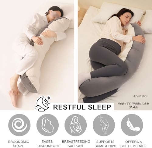 Peallow(Pat. Pend) – Long Round Body Pillow for Adults, Bolster Pillow for Sleeping, Soft and Supportive Pillow for Sleeping & Lumbar Support (Gray-White, 47") - Image 4