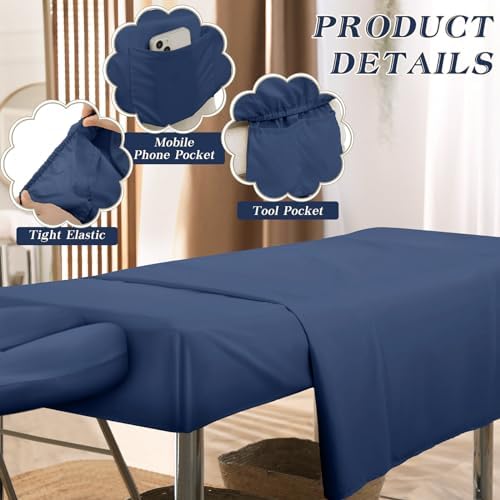 Mixweer 9 Pcs 3 Set Microfiber Massage Table Sheets Set Bulk Includes Flat Sheet, Fitted Sheet with Pocket, Face Rest Cover(Navy Blue) - Image 3