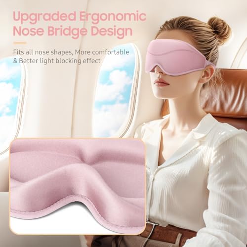 BeHoomi Sleep Mask, Premium Eye Mask for Sleeping, Total Blackout, Super Soft Comfort, Adjustable Fit, Upgraded 3D Ergonomic Designed Sleeping Mask for Home, Office, Travel, Meditation, Yoga, Pink - Image 6
