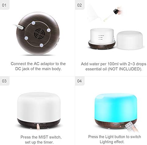Marchred 300ML Essential Oil Diffuser with Remote Control,Ultrasonic Aromatherapy Air Diffuser Humidifier,Aroma Diffuser with 7 LED Color Changing Light for Large Room,Home (Dark Wood Grain) - Image 6