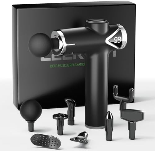 LEERCON Massage Gun Deep Tissue, Percussion Massage Gun for Pain Relief Muscle Back Massager Gun for Athletes with 8 Attachments & 6 Speeds, Gift for Men Women, Black by leercon