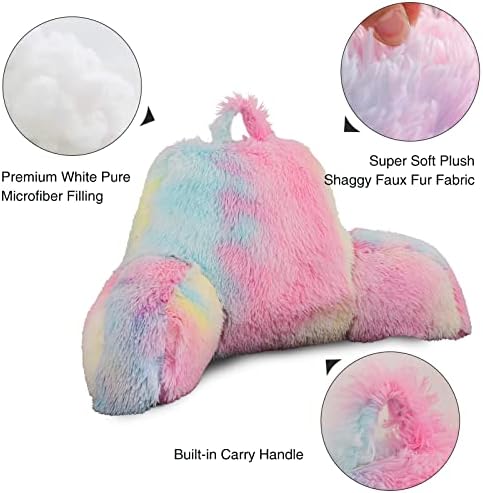 Aimuan Reading Pillow Bed Rest Pillow with Arms Rabbit Fur Cushion for Adults Teens Incline Rest Sitting up & Sleeping Snoring Pillow with Pregnancy Lumbar Back Support (Standard, Light-Pink) - Image 4