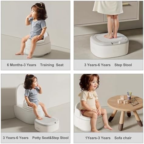 Bebamour Potty Training Toilet 3 in 1 Multi-Functional Potty Seat Detachable Baby Potty Step Stool Anti-Slip Stable Potty Training Toilet with 100 Pack Trash Bags for Baby Toddler Kids(Grey) - Image 4
