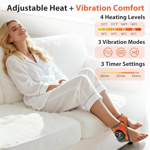 Ankle Heating Pad with Massage, Cordless Heated Ankle Foot Massager for Pain Relief – 4 Heat Levels & 2 Vibrations, Rechargeable Wrap for Plantar Fasciitis, Arthritis, Sports Recovery - Image 3