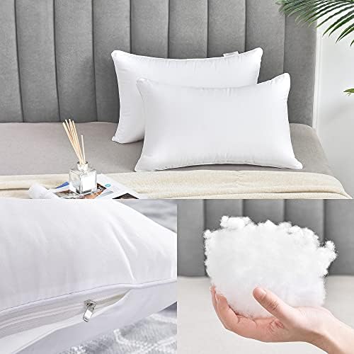 FAVRIQ 12 x 20 Throw Pillow Inserts (Set of 2), Rectangle Interior Sofa Pillow Inserts with 100% Cotton Cover, Lumbar Support Pillow for Chair Bed, Decorative Pillow Insert Pair, White Couch Pillow - Image 4