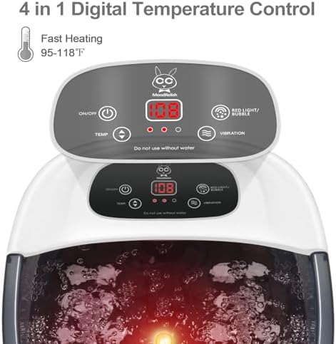 Foot Spa Bath Massager with Heat Bubbles and Vibration Massage and Jets, 16 OZ Calming Lavender Foot Soak Epsom Salt, MoodRelish Foot Soaker with Red Light, 22 Massage Rollers, Adjustable Temp - Grey - Image 2