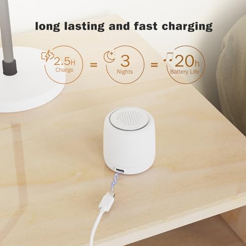 White Noise Machine | Paussion Long-Lasting Fast Charging Portable Travel Mini Sound Machine with 25 Soothing Sounds for Adults, Kids, and Babies | Auto Timer, Travel, Sleep, Baby, Fan - White - Image 4