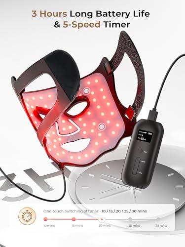 Red Light Therapy Mask with Cooling Gel Pack, 7-Color NIR 850nm LED Face Mask, LED Light Therapy Mask (E106A) with Rechargeable Remote - 180 Mins Use, Red Light Mask Home Travel Gift, Black - Image 5