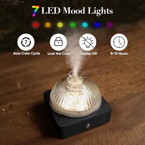 Glass Dome Essential Oil Diffuser with Glass Reservoir & Wood Base-Plastic Free, 200ml Ultrasonic Diffuser for Aromatherapy with Timer 7 Color Light Auto-Off for Home Office Yoga Dark Brown - Image 4