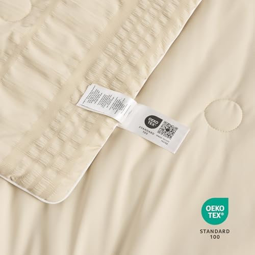 Cozy Bliss Striped Seersucker Cooling Comforter Queen Size, Lightweight Airflow Silky Cooling Bedding with Q-Max>0.45 for Bedroom, Home Decor, Hot Sleepers & Night Sweats, Khaki 90"x90" - Image 7