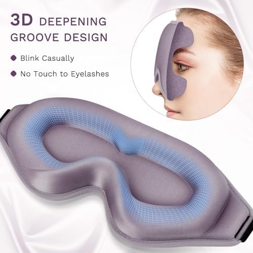 99% Fully Block Out Light Eye Sleep Mask, 3D Deep Contoured Eyes Cover Zero Pressure, Long Lash Extension Eyes Mask with Adjustable Straps for Sleeping Travel Home Nap Rest Women Men (Light Purple) - Image 5
