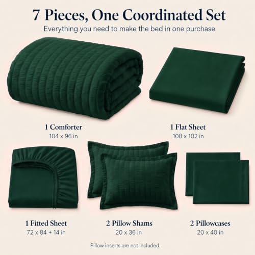 CozyLux California King Comforter Set Emerald Green Seersucker Bed in a Bag - Image 2