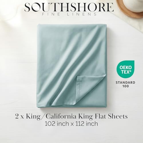 Hotel Quality King Flat Sheets Only 2 Pack Microfiber Top Sheet Sky Blue - Image 2