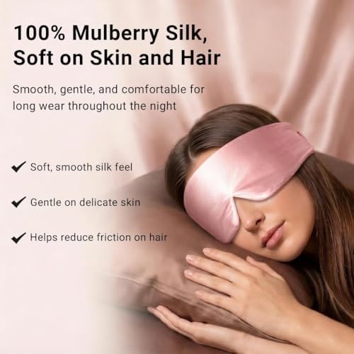 Mulberry Silk Sleep Mask for Women, 100% Blackout Eye Mask for Sleeping, Full Wrap Eye Cover with Adjustable Fit, Soft on Skin and Hair, 22 Momme Pink - Image 2