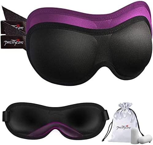 PrettyCare Eye Mask for Sleeping 2 Pack, Sleep Masks for Women Men, 3D Contoured Cup Blindfold Eye Mask, Soft Block Out Light Sleep Mask, for Sleeping, Shift Work, Yoga, Traveling (Black and Purple) by PrettyCare
