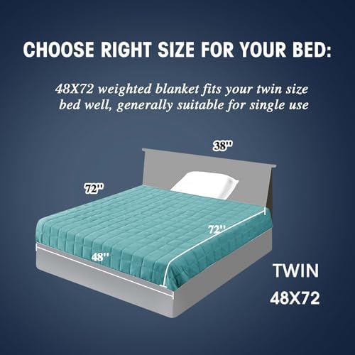yescool Weighted Blanket for Adults (20 lbs, 48" x 72", Teal) Cooling Heavy Blanket for Sleeping Perfect for 190-210 lbs, Twin Size Breathable Blanket with Premium Glass Bead, Machine Washable - Image 2