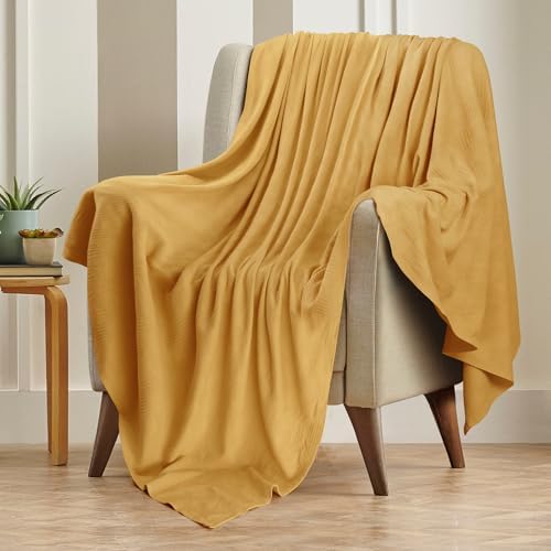 Utopia Bedding 100% Cotton Thermal Blanket Mustard Twin, 90x72 Inches - Image 5