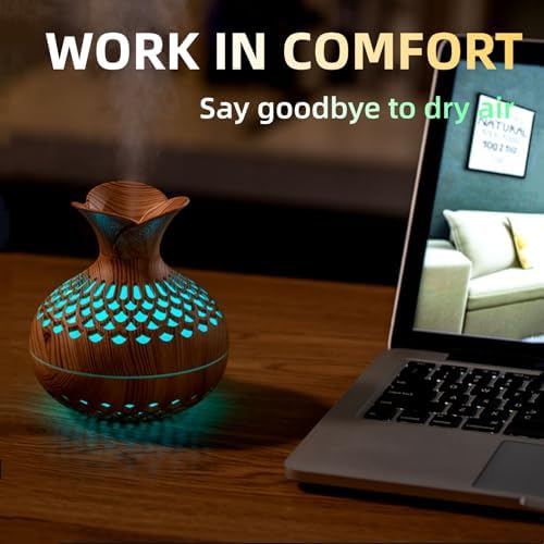 Colorful Cool Mini Humidifier, Flower Shape USB Personal Desktop Humidifier for Car, Office Room, Bedroom,etc. 2 Mist Modes, 7 colors,Super Quiet (Lightwood) - Image 3