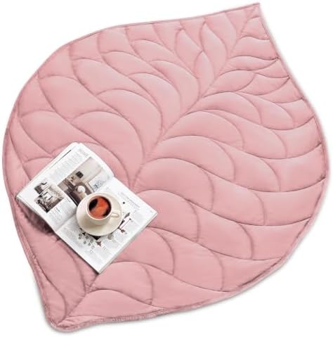 Weighted Lap Blanket for Adults, 7 lbs 41" x 53", Leaf Pattern, Dark Pink by Kaisa