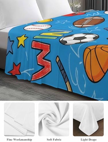 Twin Flat Sheet Sports Balls Flat Sheets Only Soft Breathable Microfiber Bedding Top Sheets Luxury Hotel Quality Basketball Soccer Baseball Rugby Ice Hockey Twin Bed Sheet for Bedroom Dorm Decor - Image 5