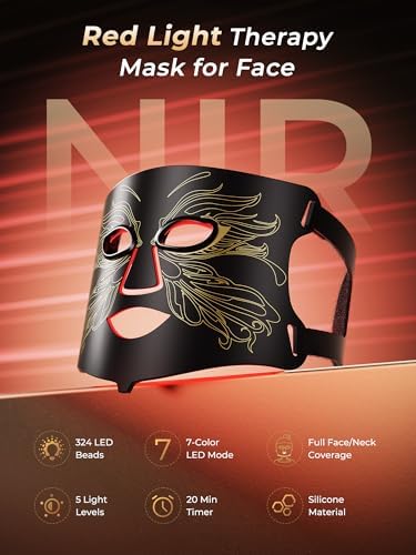 7-in-1 Red Light Therapy for Face & Neck, Skin-Friendly Silicone Red Light Therapy Mask with 324 LEDs, 5 Brightness Levels & 20 Mins Timer, Led Face Mask Light Therapy for Home & Travel - Image 2