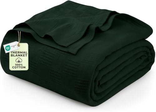 Utopia Bedding 100% Cotton Thermal Blanket Forest Green King, 90x108 Inches by UTOPIABEDDING
