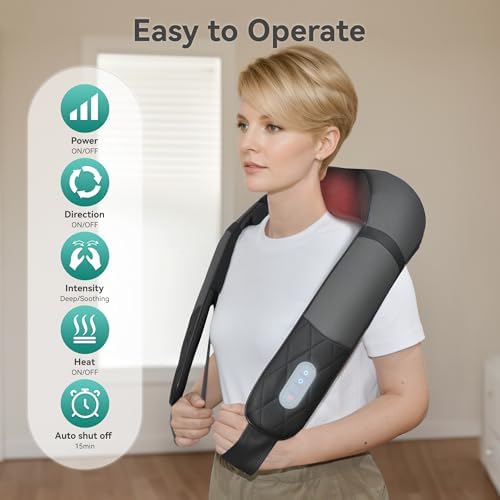 Snailax Rechargeable Neck Massager with Heat, Shiatsu Back and Neck Massager, Cordless Portable Deep Kneading Shoulder Massage Pillow, Gifts for Dad Mom - Image 6