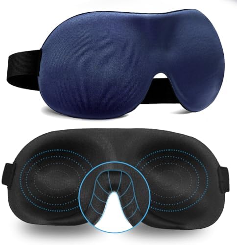 Sleep Mask Invisible Alar Deep Orbit 3D Eye Mask Ultra Lightweight & Comfortable Sleeping Mask for Travel, Nap, Shift Works,XL Deep Blue by AMAZKER