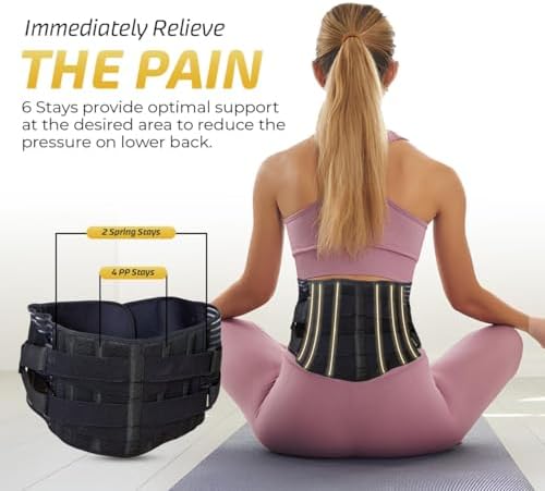 Lower Back Support Belt for Men & Women, Back Brace for Lower Back Pain Relief, Breathable Lumbar Support with 6 Stays & Dual Adjustable Straps, X-Large (39”–48”) - Image 5