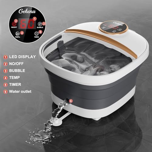 GEHONA Collapsible Foot Spa Bath with Heat,Foot Massager with Two Side Supports,Leakage Protector,Temperature Control,Bubbles,Red Light,Timer, Feet Spa Tub,Feet Soaker,Gifts (Beige) - Image 5