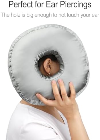 Washable Silky Satin Ear Piercing Pillow with Removable Pillowcase Smooth Cooling Donut Pillows Hole for Ear Pain Relief CNH Sleeping Pressure Sore Side Sleepers Ear Guard Protector, Silver Gray - Image 4