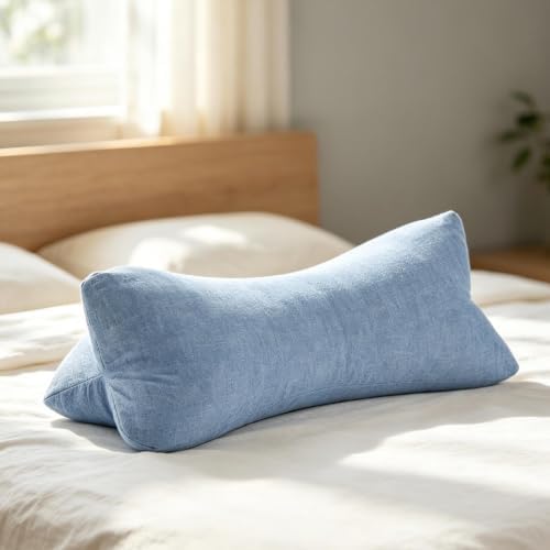 Buckwheat Neck Pillow, Cervical Neck Roll Bolster Pillow for Pain Relief, Washable Cover, Firm Neck Support Ideal for Back Side Sleepers, Office Lunch Break, Blue 15 X 5 Inches by EDMILE