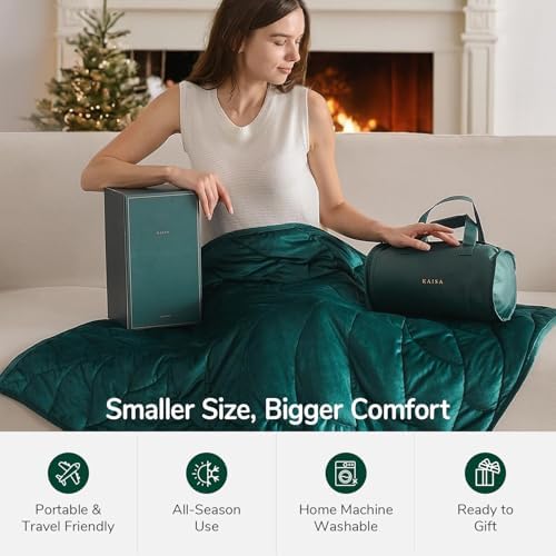 Kaisa Weighted Lap Blanket for Adults, 7 lbs 41" x 53", Leaf Pattern, Green - Image 3
