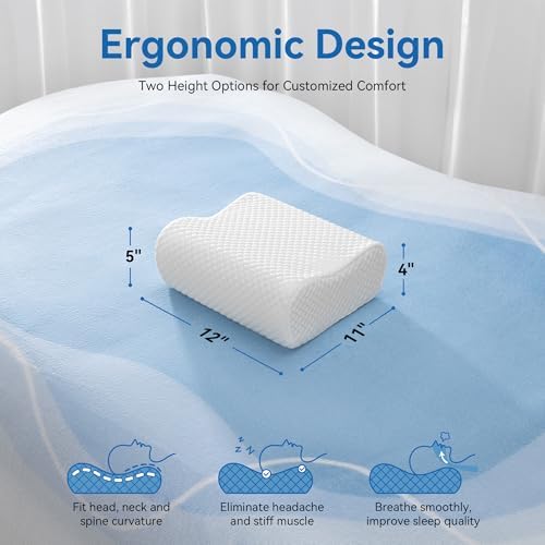 AM AEROMAX Travel Contour Memory Foam Pillow for Neck Pain Relief, White - Image 3