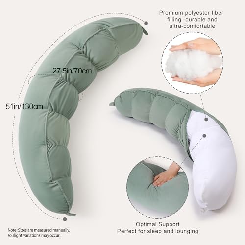 Peallow(Pat. Pend) – Long Round Body Pillow for Adults, Bolster Pillow for Sleeping, Soft and Supportive Pillow for Sleeping & Lumbar Support(Willow Green,39") - Image 3