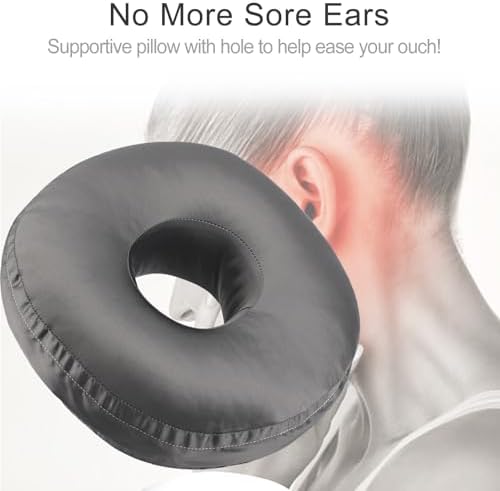 Washable Silky Satin Ear Piercing Pillow with Removable Pillowcase Smooth Cooling Donut Pillows Hole for Ear Pain Relief CNH Sleeping Pressure Sore Side Sleepers Ear Guard Protector, Dark Gray Cover - Image 5