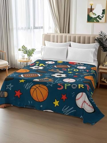 Twin Flat Sheet Sports Balls Flat Sheets Only Soft Breathable Microfiber Bedding Top Sheets Luxury Hotel Quality Basketball Football Baseball Rugby Ice Hockey Twin Bed Sheet for Bedroom Dorm Decor - Image 2