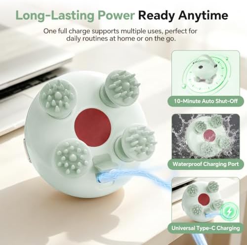IOOKAN Scalp Massager, Electric Head Massage Scalp Stress Relax | IPX7 Waterproof, 3 Massage Modes Tangle-Free & 186 Massage Nodes, Head Neck Shoulder Pets Use, Gift for Dad Mom - Image 4