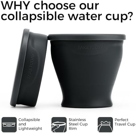 TakeToday Collapsible Cup 8 oz, Foldable with Lid for Travel, Charcoal - Image 3
