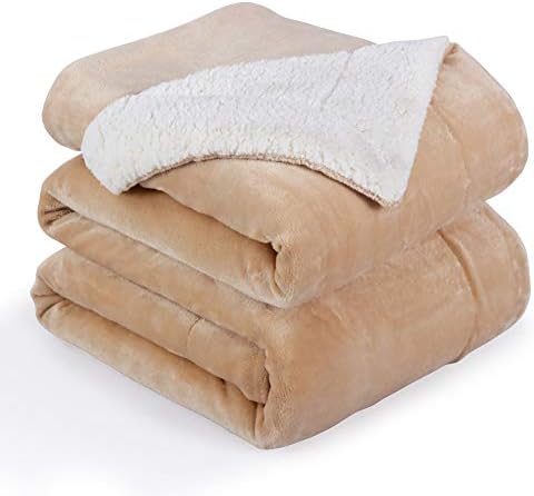 NANPIPER Bed Blanket Reversible Sherpa Flannel Blanket Super Soft Fuzzy Plush Fleece Microfiber (90"x90" Beige) Queen by NANPIPER