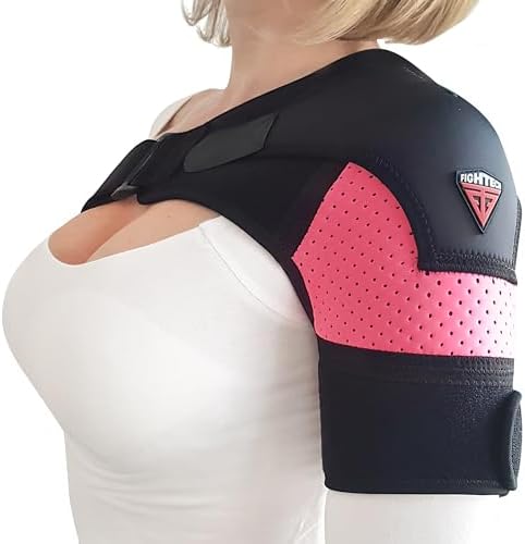 Shoulder Brace - Support & Injury Prevention Brace- Joint Pain Releaser- Shoulder Compression Wrap Strap - Adjustable Injury Accessories for Shoulders - Premium Quality Strap by FIGHTECH (Pink, L-XL) by FIGHTECH