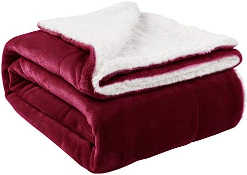 NANPIPER Sherpa Blanket Twin Thick Warm Blanket for Winter, Super Soft Fuzzy Flannel Fleece/Wool Like Reversible Velvet Plush (Wine Red, Twin Size 60"x80") by NANPIPER