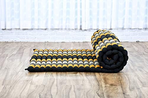 Leewadee - Kapok Roll Mat – Handcrafted Folding Sleep & Relaxation Mattress from Thailand, Ideal as Guest Bed, Camping Mat, Yoga Mat or Traditional Futon, 75 x 39 inches, Black Orange - Image 2